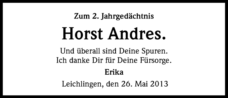  Traueranzeige für Horst Andres vom 25.05.2013 aus Kölner Stadt-Anzeiger / Kölnische Rundschau / Express