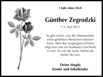 Anzeige von Günther Zegrodzki von Kölner Stadt-Anzeiger / Kölnische Rundschau / Express