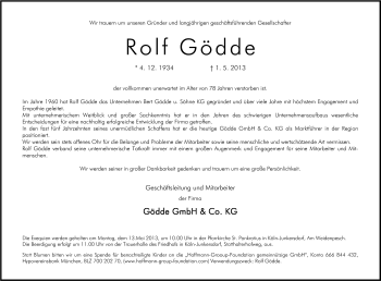 Anzeige von Rolf Gödde von Kölner Stadt-Anzeiger / Kölnische Rundschau / Express