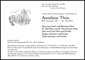 Anzeige von Anneliese Theis von Kölner Stadt-Anzeiger / Kölnische Rundschau / Express