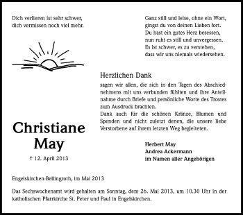 Anzeige von Christiane May von Kölner Stadt-Anzeiger / Kölnische Rundschau / Express