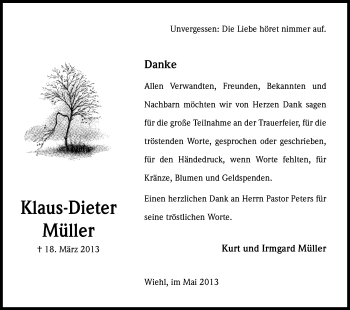 Anzeige von Klaus-Dieter Müller von Kölner Stadt-Anzeiger / Kölnische Rundschau / Express