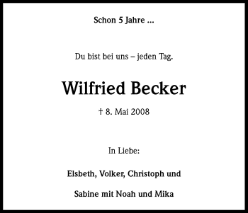 Anzeige von Wilfried Becker von Kölner Stadt-Anzeiger / Kölnische Rundschau / Express