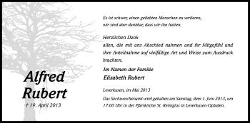 Anzeige von Alfred Rubert von Kölner Stadt-Anzeiger / Kölnische Rundschau / Express