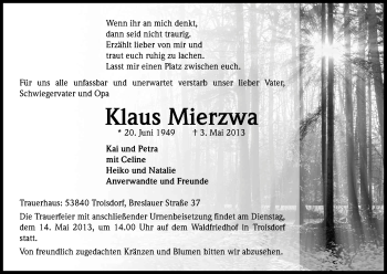 Anzeige von Klaus Mierzwa von Kölner Stadt-Anzeiger / Kölnische Rundschau / Express