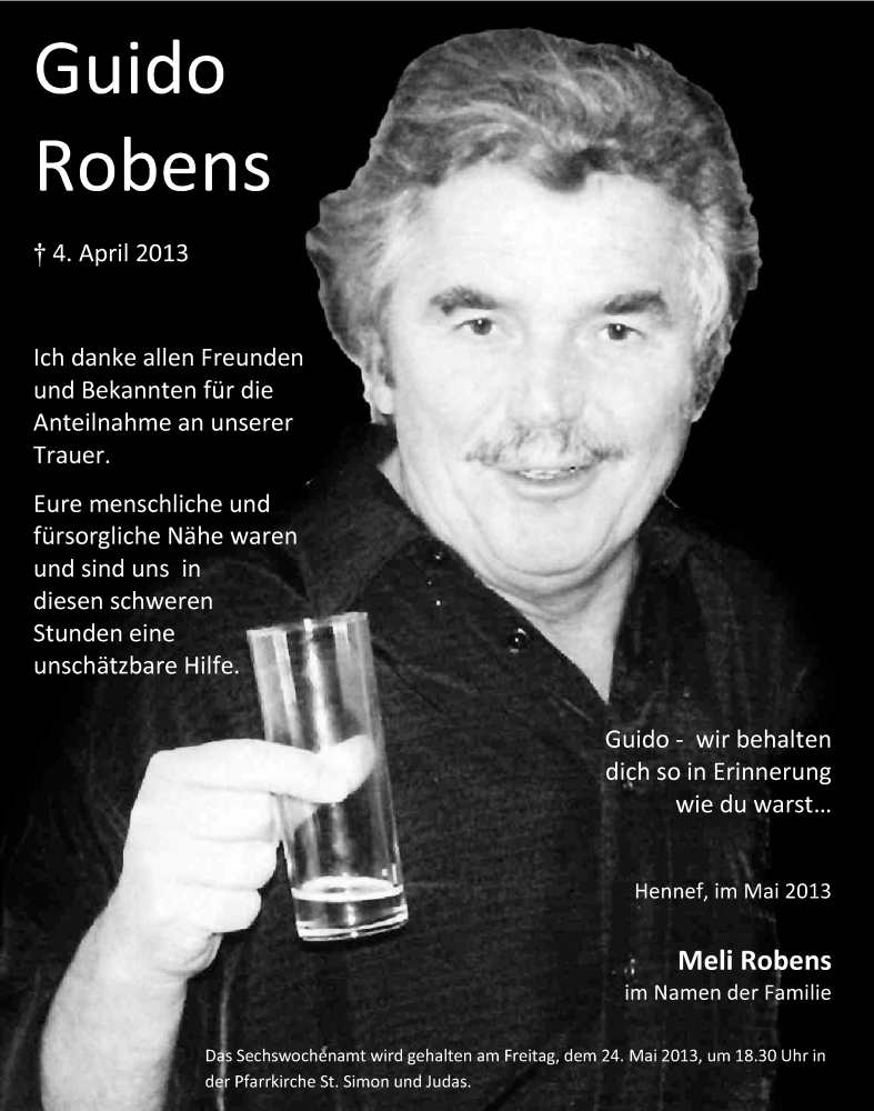  Traueranzeige für Guido Robens vom 11.05.2013 aus Kölner Stadt-Anzeiger / Kölnische Rundschau / Express