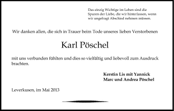 Anzeige von Karl Pöschel von Kölner Stadt-Anzeiger / Kölnische Rundschau / Express
