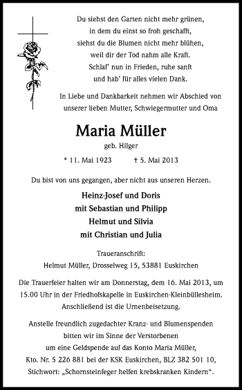 Anzeige von Maria Müller von Kölner Stadt-Anzeiger / Kölnische Rundschau / Express