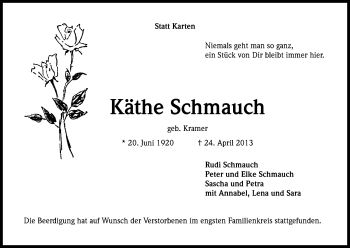 Anzeige von Käthe Schmauch von Kölner Stadt-Anzeiger / Kölnische Rundschau / Express