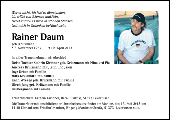 Anzeige von Rainer Daum von Kölner Stadt-Anzeiger / Kölnische Rundschau / Express