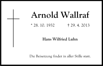 Anzeige von Arnold Wallraf von Kölner Stadt-Anzeiger / Kölnische Rundschau / Express