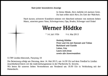 Anzeige von Werner Hödtke von Kölner Stadt-Anzeiger / Kölnische Rundschau / Express
