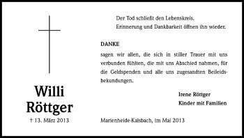 Anzeige von Willi Röttger von Kölner Stadt-Anzeiger / Kölnische Rundschau / Express
