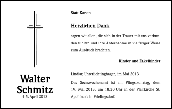 Anzeige von Walter Schmitz von Kölner Stadt-Anzeiger / Kölnische Rundschau / Express