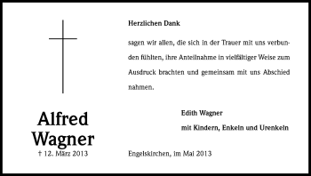 Anzeige von Alfred Wagner von Kölner Stadt-Anzeiger / Kölnische Rundschau / Express