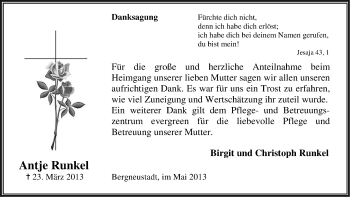 Anzeige von Antje Runkel von Kölner Stadt-Anzeiger / Kölnische Rundschau / Express