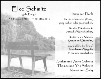 Anzeige von Elke Schmitz von Kölner Stadt-Anzeiger / Kölnische Rundschau / Express