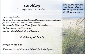 Anzeige von Udo Adamy von Kölner Stadt-Anzeiger / Kölnische Rundschau / Express