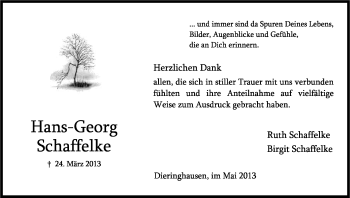 Anzeige von Hans-Georg Schaffelke von Kölner Stadt-Anzeiger / Kölnische Rundschau / Express