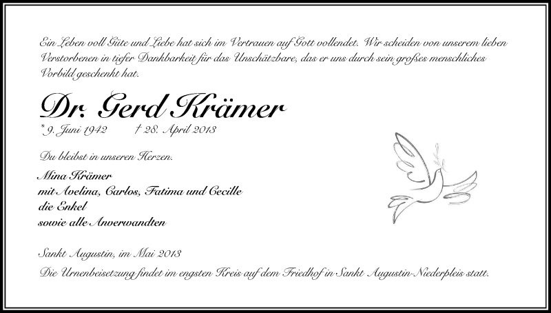  Traueranzeige für Gerd Krämer vom 11.05.2013 aus Kölner Stadt-Anzeiger / Kölnische Rundschau / Express