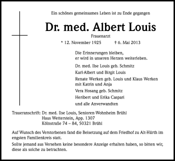 Anzeige von Albert Louis von Kölner Stadt-Anzeiger / Kölnische Rundschau / Express