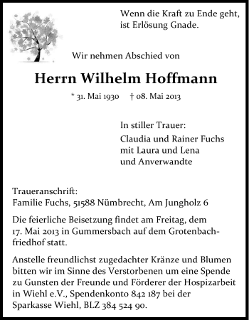 Anzeige von Wilhelm Hoffmann von Kölner Stadt-Anzeiger / Kölnische Rundschau / Express