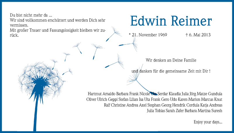  Traueranzeige für Edwin Matthias Reimer vom 13.05.2013 aus Kölner Stadt-Anzeiger / Kölnische Rundschau / Express