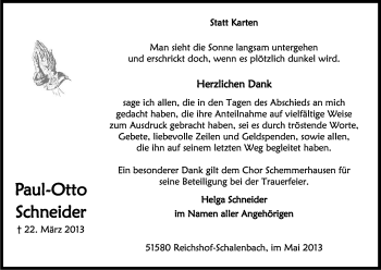 Anzeige von Paul-Otto Schneider von Kölner Stadt-Anzeiger / Kölnische Rundschau / Express