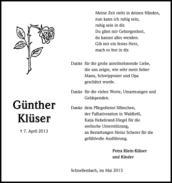 Anzeige von Günther Klüster von Kölner Stadt-Anzeiger / Kölnische Rundschau / Express