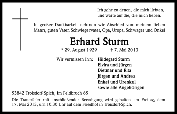 Anzeige von Erhard Sturm von Kölner Stadt-Anzeiger / Kölnische Rundschau / Express