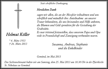 Anzeige von Helmut Köller von Kölner Stadt-Anzeiger / Kölnische Rundschau / Express