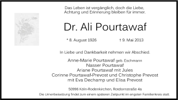 Anzeige von Ali Pourtawaf von Kölner Stadt-Anzeiger / Kölnische Rundschau / Express