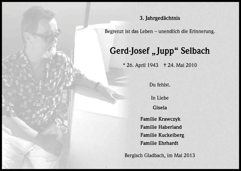  Traueranzeige für Gerd-Josef Selbach vom 24.05.2013 aus Kölner Stadt-Anzeiger / Kölnische Rundschau / Express