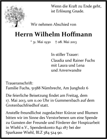 Anzeige von Wilhelm Hoffmann von Kölner Stadt-Anzeiger / Kölnische Rundschau / Express