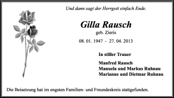 Anzeige von Gilla Rausch von Kölner Stadt-Anzeiger / Kölnische Rundschau / Express