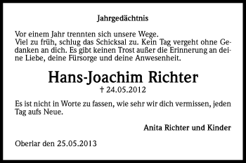 Anzeige von Hans-Joachim Richter von Kölner Stadt-Anzeiger / Kölnische Rundschau / Express