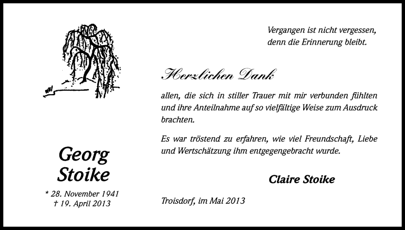  Traueranzeige für Georg Stoike vom 25.05.2013 aus Kölner Stadt-Anzeiger / Kölnische Rundschau / Express