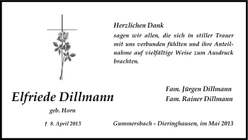 Anzeige von Elfriede Dillmann von Kölner Stadt-Anzeiger / Kölnische Rundschau / Express