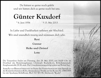Anzeige von Günter Kuxdorf von Kölner Stadt-Anzeiger / Kölnische Rundschau / Express