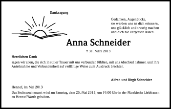 Anzeige von Anna Schneider von Kölner Stadt-Anzeiger / Kölnische Rundschau / Express