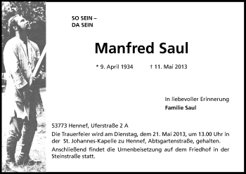 Anzeige von Manfred Saul von Kölner Stadt-Anzeiger / Kölnische Rundschau / Express