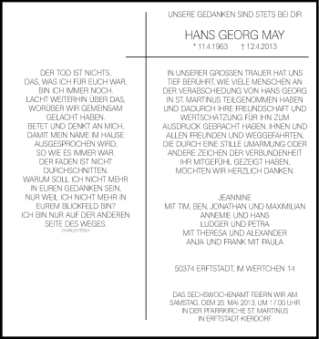 Anzeige von Hans Georg May von Kölner Stadt-Anzeiger / Kölnische Rundschau / Express