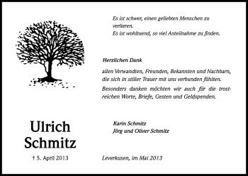 Anzeige von Ulrich Schmitz von Kölner Stadt-Anzeiger / Kölnische Rundschau / Express