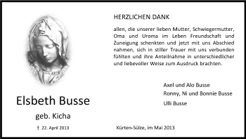 Anzeige von Elsbeth Busse von Kölner Stadt-Anzeiger / Kölnische Rundschau / Express