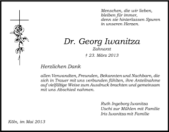 Anzeige von Georg Iwanitza von Kölner Stadt-Anzeiger / Kölnische Rundschau / Express