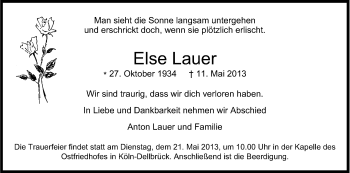 Anzeige von Else Lauer von Kölner Stadt-Anzeiger / Kölnische Rundschau / Express