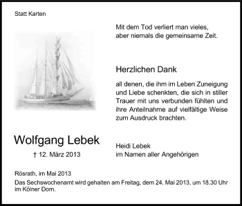 Anzeige von Wolfgang Lebek von Kölner Stadt-Anzeiger / Kölnische Rundschau / Express