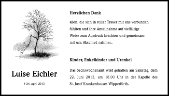 Anzeige von Luise Eichler von Kölner Stadt-Anzeiger / Kölnische Rundschau / Express