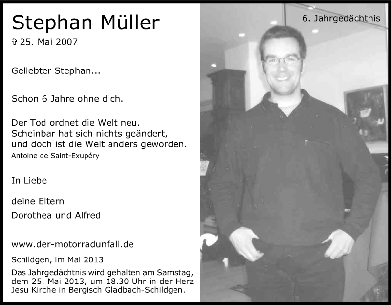  Traueranzeige für Stephan Müller vom 22.05.2013 aus Kölner Stadt-Anzeiger / Kölnische Rundschau / Express