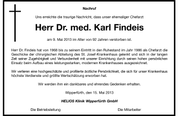 Anzeige von Karl Findeis von Kölner Stadt-Anzeiger / Kölnische Rundschau / Express